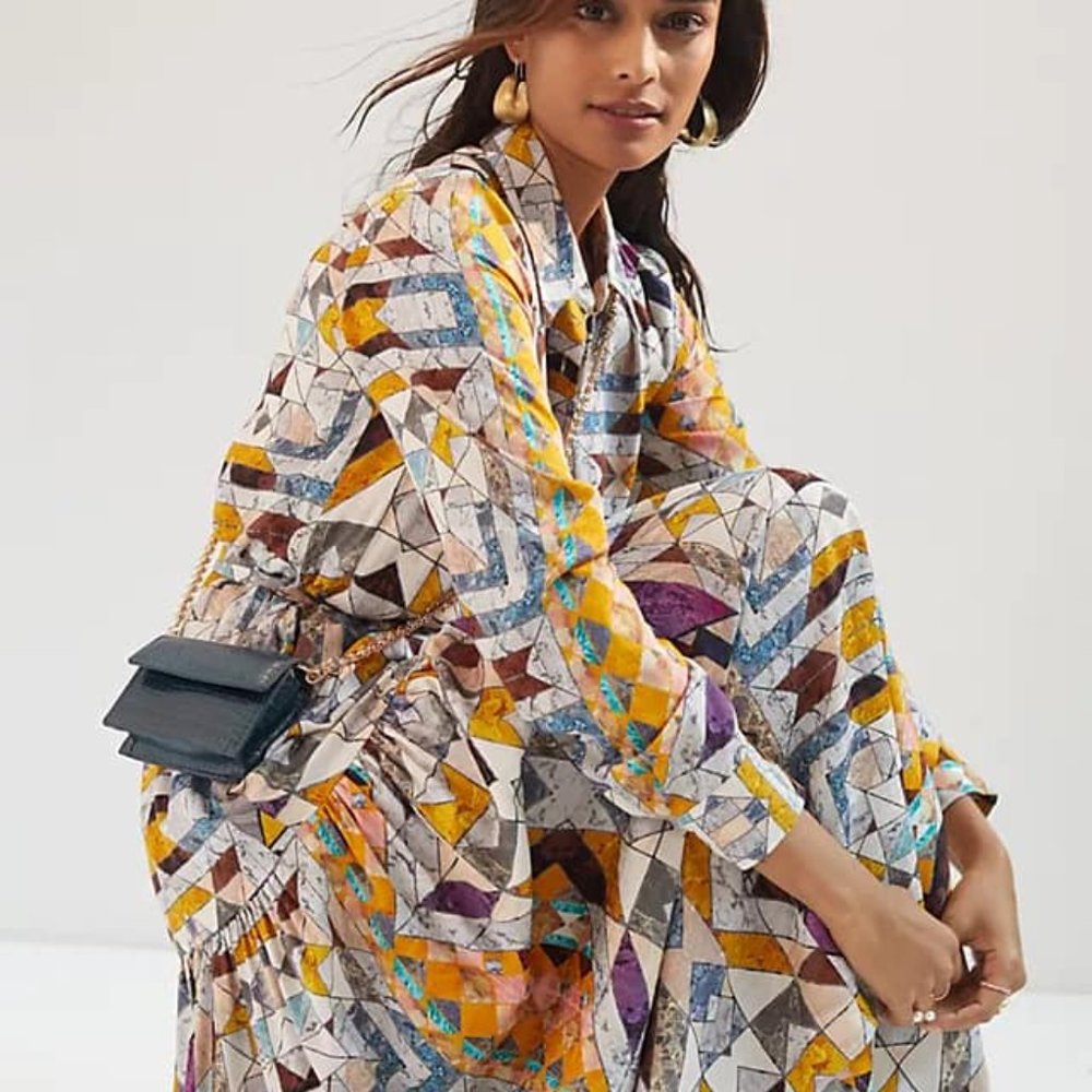 NWT Flounced Abstract Maxi Dress